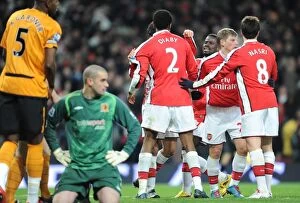 Images Dated 19th December 2009: Eduardo celebrates scoring the 2nd Arsenal goal with Emmanuel Eboue, Abou Diaby
