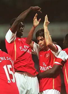 Eduardo celebrates scoring Arsenals 3rd goal with Emmanuel Adebayor