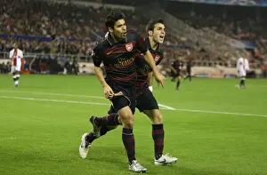 Seville V Arsenal 2007-8 Prints: Eduardo and Cesc Fabregas: Celebrating Arsenal's Goal in Seville