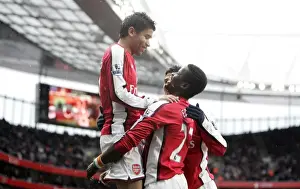Eduardo, Eboue, and Vela: Triumphant Celebration of Arsenal's 3-0 FA Cup Victory over Burnley