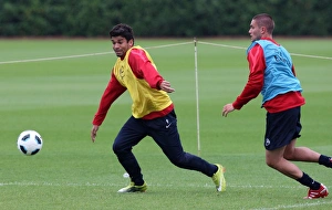 Eduardo and Herni Lansbury (Arsenal). Arsenal Training Session. Arsenal Training Ground Eduardo and Herni Lansbury (Arsenal). Arsenal Training Session. Arsenal Training Ground