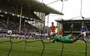 Everton v Arsenal 2009-10 Collection: Eduardo shoots past Everton goalkeeper Tim Howard to