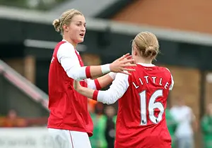 Ellen White celebrates scoring a goal for Arenal with Kim Little. Arsenal Ladies 9