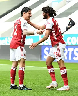 Elneny and Bellerin Celebrate Goal: Arsenal's Victory at Newcastle United (Behind Closed Doors), 2020-21 Premier League