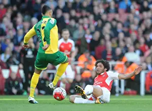 Arsenal V Norwich City 2015-16 Prints: Elneny vs. Redmond: A Battle of Midfielders in Arsenal's Triumph over Norwich City