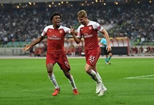 Images Dated 4th October 2018: Emile Smith Rowe and Alex Iwobi: Celebrating Arsenal's Europa League Goals Against Qarabag