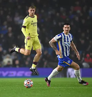 Brighton And Hove Albion V Arsenal 2021-22 Prints: Emile Smith Rowe Breaks Past Lewis Dunk: Brighton & Hove Albion vs