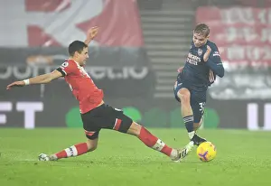 Southampton V Arsenal 2020-21 Prints: Emile Smith Rowe vs Jan Bednarek: Intense Battle in Empty St
