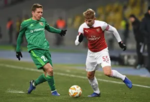 FC Vorskla Poltava V Arsenal 2018-19 Prints: Emile Smith Rowe vs Vadym Sapai: Clash in the Europa League between Arsenal and Vorskla Poltava
