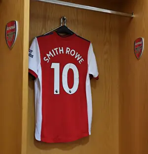 Arsenal V Tottenham Hotspur 2021-22 Prints: Emile Smith Rowe's Arsenal Jersey in Arsenal Changing Room Ahead of Arsenal vs