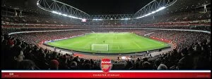 Images Dated 10th January 2014: Emirates Stadium Match In Action Behind Goal At Night Framed Panoramic