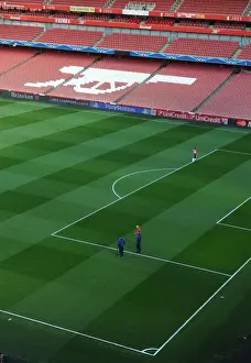 Arsenal V Monaco 2104/15 Prints: Emirates Stadium: Preparing the Pitch for Arsenal vs Monaco (UEFA Champions League, 2015)