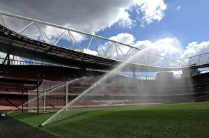 Images Dated 17th April 2016: Emirates Stadium: Preparing the Pitch for Arsenal's Clash against Crystal Palace (2015-16)