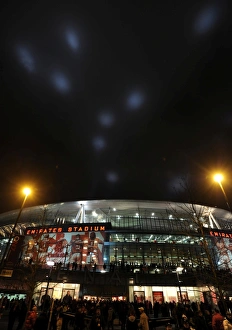 Emirates Stadium with the spotlights visable in the sky. Arsenal 2: 1 Barcelona