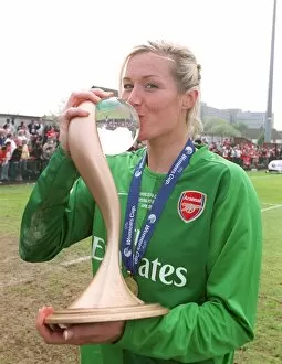 Arsenal Ladies v Umea IK 2006-07 Collection: Emma Byrne (Arsenal) with the European Trophy