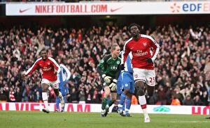 Images Dated 6th December 2008: Emmanual Adebayor celebrates scoring the Arsenal goal