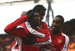 Images Dated 6th December 2008: Emmanual Adebayor celebrates scoring the Arsenal goal