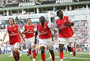 Images Dated 17th September 2007: Emmanuel Adebayor (Arsenal) celebrates scoring the 1st Arsenal goal with Kolo Toure