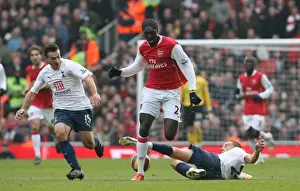 Arsenal V Tottenham 2007-8 Prints: Emmanuel Adebayor (Arsenal) Jamie O Hara and Steed Malbranque (Tottenham)