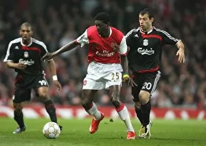Images Dated 2nd April 2008: Emmanuel Adebayor (Arsenal) Javier Mascherano (Liverpool)