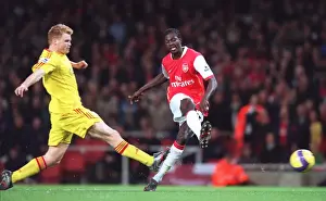Arsenal V Liverpool 2006-07 Prints: Emmanuel Adebayor (Arsenal) John Arne Riise (Liverpool)
