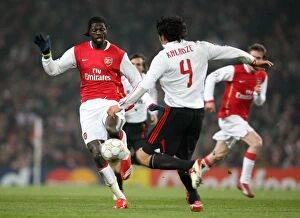 Arsenal v AC Milan 2007-08 Collection: Emmanuel Adebayor (Arsenal) Kakha Kaladze (AC Milan)