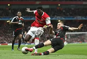 Images Dated 4th April 2008: Emmanuel Adebayor (Arsenal) Martin Skrtel (Liverpool)