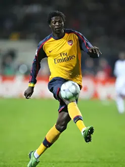 Dynamo Kiev V Arsenal 2008-09 Prints: Emmanuel Adebayor: Battle at Valeri Lobanovski Stadium - Arsenal vs