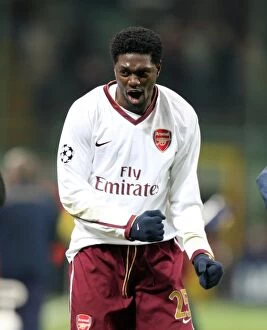 AC Milan v Arsenal 2007-8 Collection: Emmanuel Adebayor celebrates at the final whistle (Arsenal)