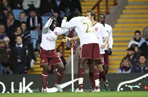 Aston Villa v Arsenal 2007-8 Collection: Emmanuel Adebayor celebrates scoring the 2nd Arsenal goal with Emmanuel Eboue
