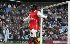 Emmanuel Adebayor celebrates scoring his 2nd and Arsenals 3rd goal