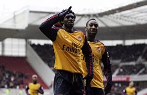 Middlesbrough v Arsenal 2008-09 Collection: Emmanuel Adebayor celebrates scoring Arsenals goal