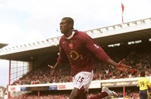 Arsenal v Aston Villa 2005-6 Collection: Emmanuel Adebayor celebrates scoring Arsenals 1st goal
