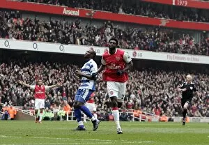 Arsenal v Reading 2007-8 Collection: Emmanuel Adebayor celebrates scoring Arsenals 1st goal