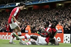 Images Dated 30th September 2008: Emmanuel Adebayor celebrates scoring Arsenals 2nd