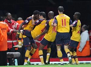 West Ham United v Arsenal 2008-09 Collection: Emmanuel Adebayor celebrates scoring Arsenals 2nd