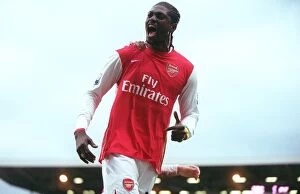 Fulham v Arsenal 2007-8 Gallery: Emmanuel Adebayor celebrates scoring Arsenals 2nd goal
