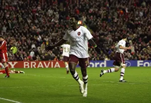 Liverpool V Arsenal - Champions League 2007-08 Prints: Emmanuel Adebayor celebrates scoring Arsenals 2nd goal