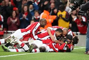 Arsenal v Tottenham 2008-09 Collection: Emmanuel Adebayor celebrates scoring Arsenals 3rd