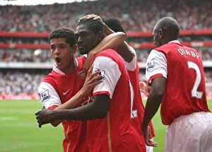Images Dated 22nd September 2007: Emmanuel Adebayor celebrates scoring Arsenals 3rd goal his 2nd