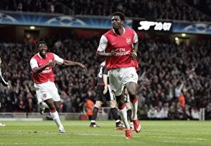 Arsenal v Liverpool Champions League 2007-08 Collection: Emmanuel Adebayor celebrates scoring Arsenals goal with Kolo Toure
