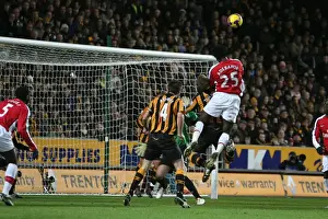 Hull City V Arsenal 2008-9 Prints: Emmanuel Adebayor heads over Hull goalkeeper Boaz Myhill