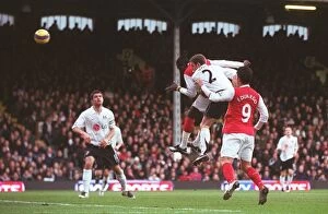 Fulham v Arsenal 2007-8 Gallery: Emmanuel Adebayor scores Arsenals 2nd goal under pressure from Moritz Volz