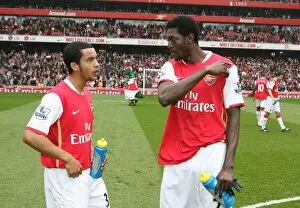 Arsenal v Reading 2007-8 Collection: Emmanuel Adebayor and Theo Walcott (Arsenal) before kick off