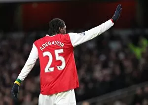 Images Dated 27th January 2008: Emmanuel Adebayor waves to the fans after scoring his 2nd goal