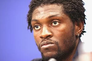 Images Dated 16th September 2008: Emmanuel Adebayor's Pre-Match Press Conference Ahead of Arsenal's UEFA Champions League Clash with