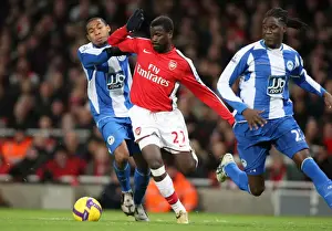 Arsenal V Wigan 2008-9 Prints: Emmanuel Eboue (Arsenal) Wilson Palacios and Mario Melchiot (Wigan)