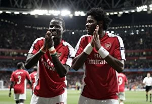 Song Alexandre Collection: Emmanuel Eboue celebrates scoring Arsenals 2nd goal with Alex Song