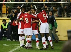 Adebayor Emmanuel Collection: Emmauel Adebayor celebrates scoring the Arsenal goal