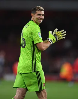 Arsenal V Nottingham Forest Carabao Cup 3rd Rd 2019-20 Prints: Emotional Victory: Emi Martinez Leads Arsenal Past Nottingham Forest in Carabao Cup Showdown (September 2019)